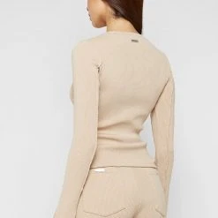 Woman Tracksuits Ribbed Long Sleeve Top - Beige