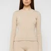 Woman Tracksuits Ribbed Long Sleeve Top - Beige