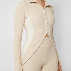 Woman Tops TOPS & T SHIRTS Ribbed Longline Cardigan - Beige