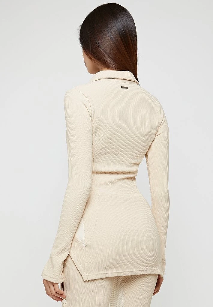 Woman Tops TOPS & T SHIRTS Ribbed Longline Cardigan - Beige