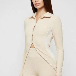 Woman Tops TOPS & T SHIRTS Ribbed Longline Cardigan - Beige