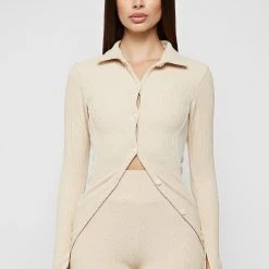 Woman Tops TOPS & T SHIRTS Ribbed Longline Cardigan - Beige