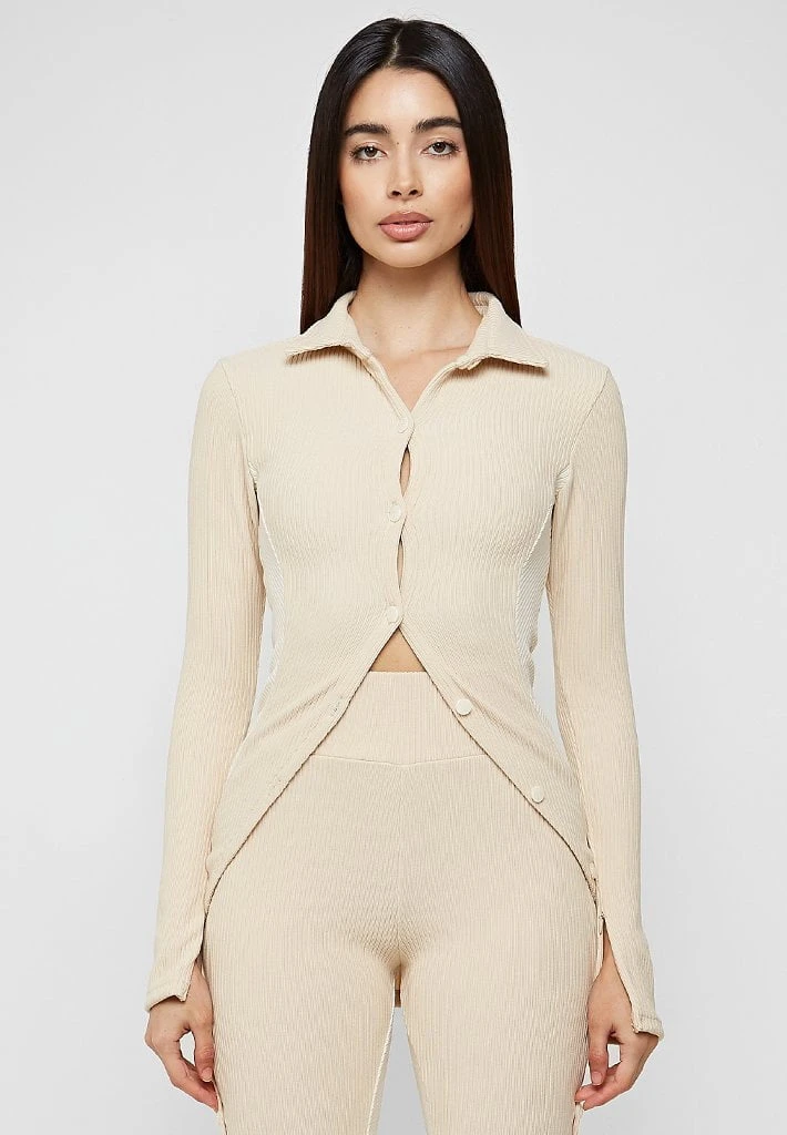 Woman Tops TOPS & T SHIRTS Ribbed Longline Cardigan - Beige