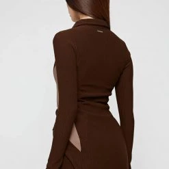 Woman Tops TOPS & T SHIRTS Ribbed Longline Cardigan - Chocolate Brown