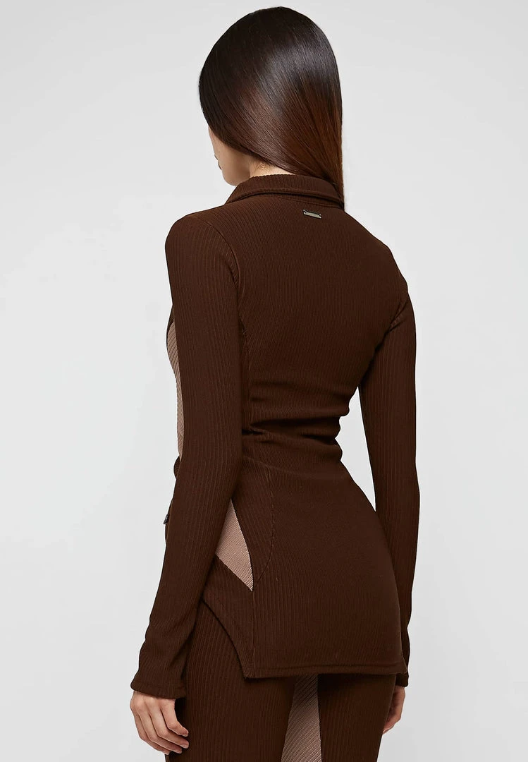 Woman Tops TOPS & T SHIRTS Ribbed Longline Cardigan - Chocolate Brown