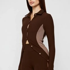 Woman Tops TOPS & T SHIRTS Ribbed Longline Cardigan - Chocolate Brown