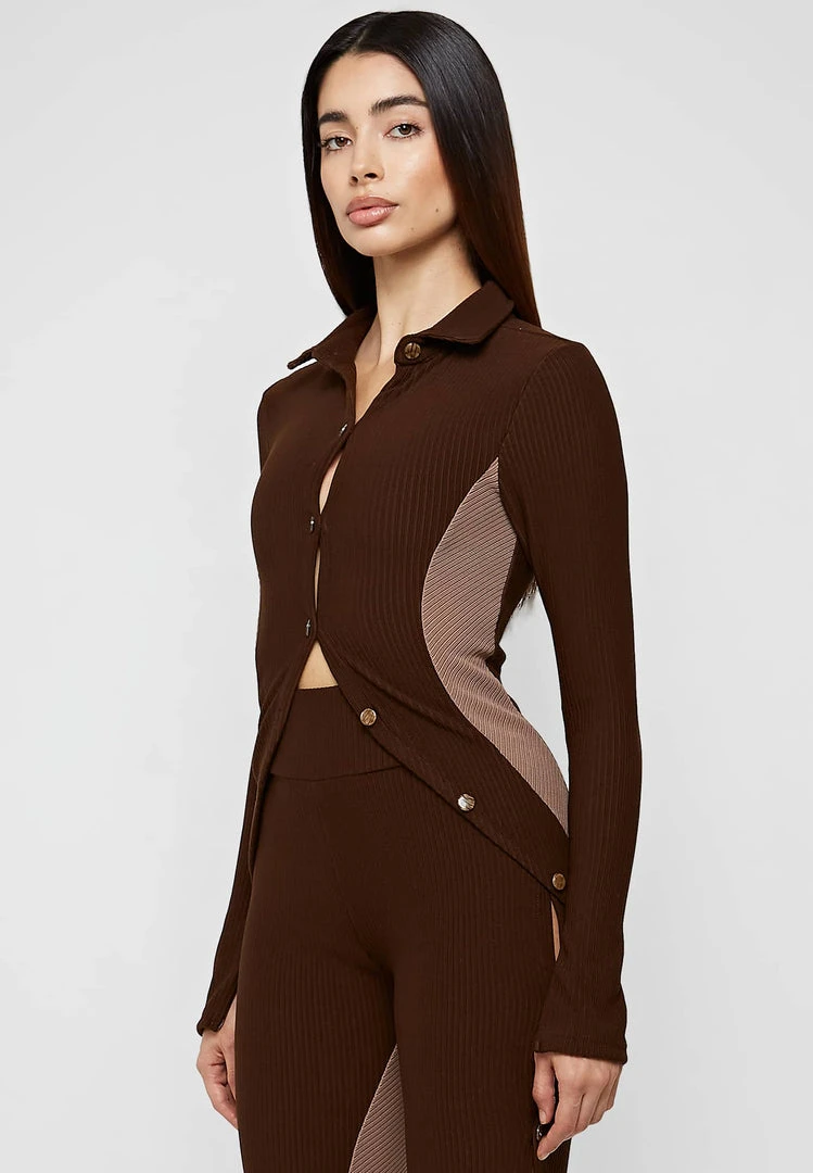 Woman Tops TOPS & T SHIRTS Ribbed Longline Cardigan - Chocolate Brown