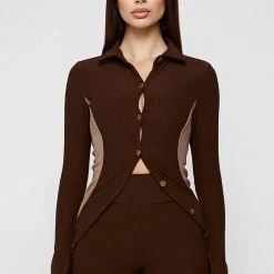 Woman Tops TOPS & T SHIRTS Ribbed Longline Cardigan - Chocolate Brown