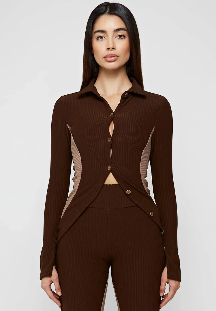 Woman Tops TOPS & T SHIRTS Ribbed Longline Cardigan - Chocolate Brown