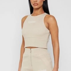 Woman Tops Ribbed Racer Top - Beige TOPS & T SHIRTS