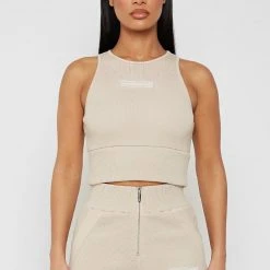 Woman Tops Ribbed Racer Top - Beige TOPS & T SHIRTS