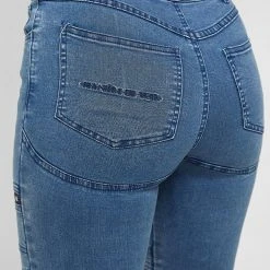 Woman Denim Ribbed Skinny Jeans - Blue