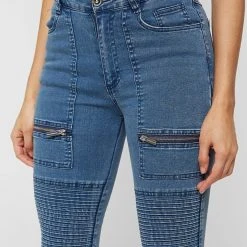 Woman Denim Ribbed Skinny Jeans - Blue