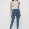 Woman Denim Ribbed Skinny Jeans - Blue