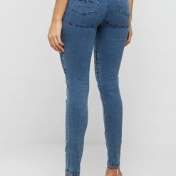 Woman Denim Ribbed Skinny Jeans - Blue