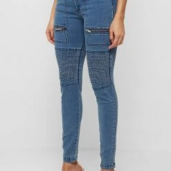 Woman Denim Ribbed Skinny Jeans - Blue