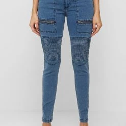 Woman Denim Ribbed Skinny Jeans - Blue