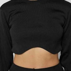 Woman Tops Ribbed Underbust Crop Top - Black