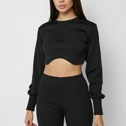 Woman Tops Ribbed Underbust Crop Top - Black