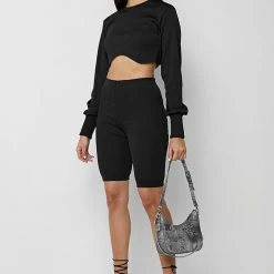 Woman Tops Ribbed Underbust Crop Top - Black
