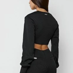 Woman Tops Ribbed Underbust Crop Top - Black