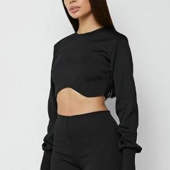 Woman Tops Ribbed Underbust Crop Top - Black