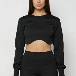 Woman Tops Ribbed Underbust Crop Top - Black