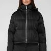 Woman Coats Ribbed Vegan Leather Puffer Jacket - Black