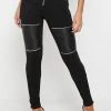 Woman Leggings Ribbed Vegan Suede Biker Leggings - Black