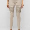 Woman Leggings Ribbed Vegan Suede Biker Leggings - Light Beige