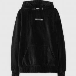 Woman Tracksuits Ribbed Velour Hoodie - Black