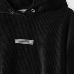 Woman Tracksuits Ribbed Velour Hoodie - Black