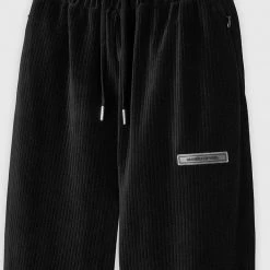 Woman Tracksuits Ribbed Velour Joggers - Black