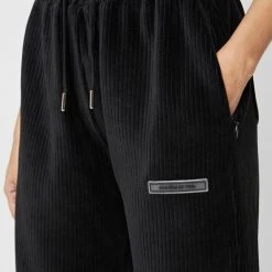 Woman Tracksuits Ribbed Velour Joggers - Black