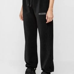 Woman Tracksuits Ribbed Velour Joggers - Black