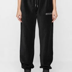 Woman Tracksuits Ribbed Velour Joggers - Black
