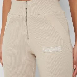 Woman Trousers Ribbed Wide Leg Trousers - Beige