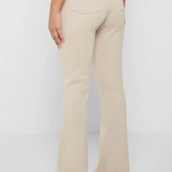 Woman Trousers Ribbed Wide Leg Trousers - Beige