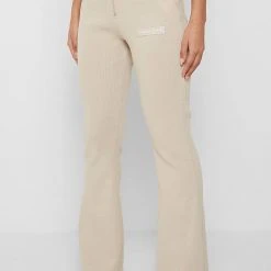 Woman Trousers Ribbed Wide Leg Trousers - Beige