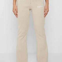 Woman Trousers Ribbed Wide Leg Trousers - Beige
