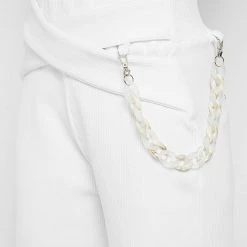 Woman Trousers Ribbed Wide Leg Trousers With Chain - Off White