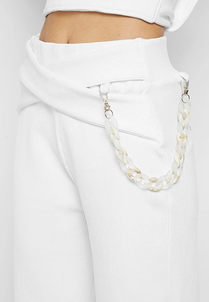 Woman Trousers Ribbed Wide Leg Trousers With Chain - Off White