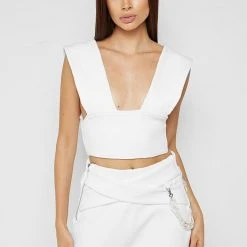 Woman Trousers Ribbed Wide Leg Trousers With Chain - Off White