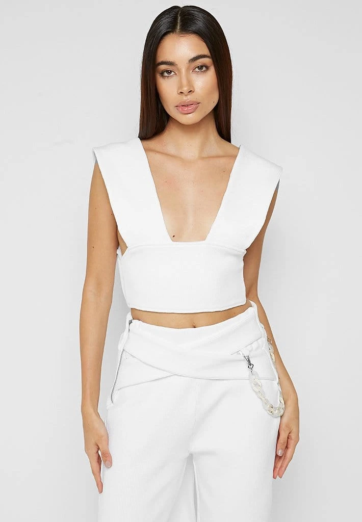 Woman Trousers Ribbed Wide Leg Trousers With Chain - Off White