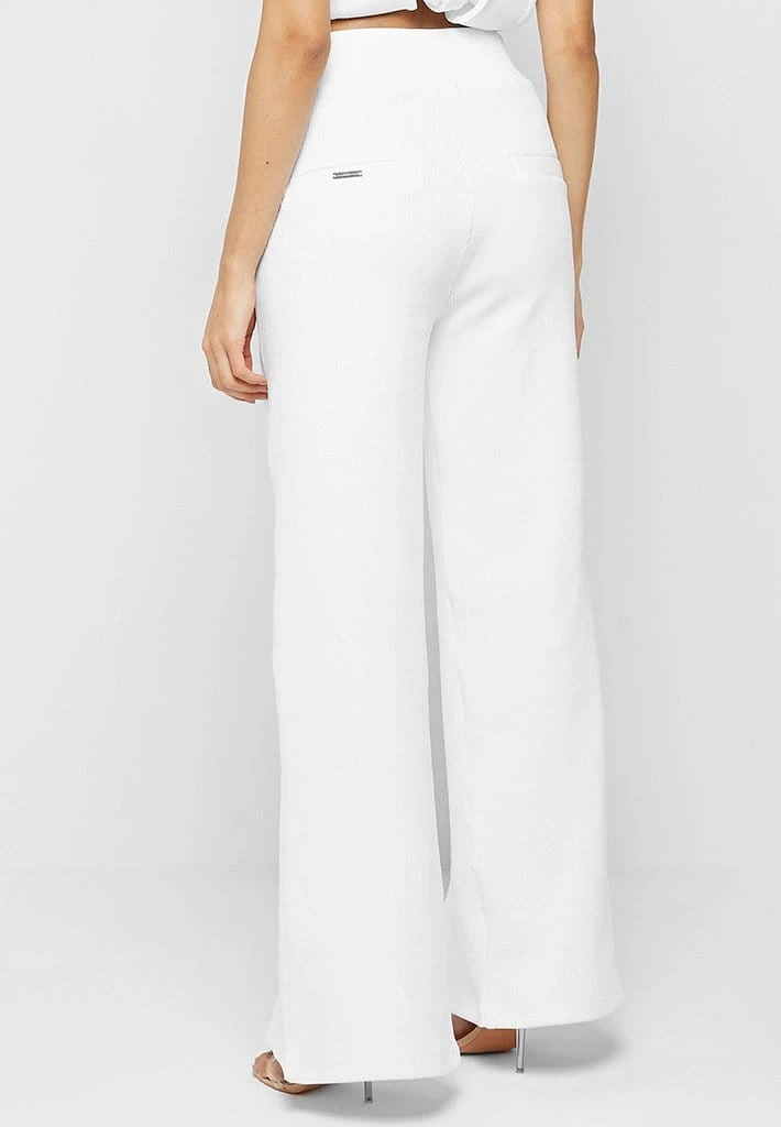 Woman Trousers Ribbed Wide Leg Trousers With Chain - Off White