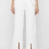 Woman Trousers Ribbed Wide Leg Trousers With Chain - Off White