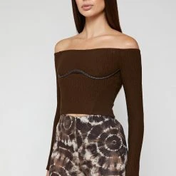 Woman Tops Rope Underbust Crop Top - Chocolate Brown TOPS & T SHIRTS