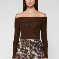 Woman Tops Rope Underbust Crop Top - Chocolate Brown TOPS & T SHIRTS
