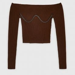 Woman Tops Rope Underbust Crop Top - Chocolate Brown TOPS & T SHIRTS