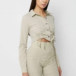 Woman Shorts Ruched Cycling Shorts - Beige